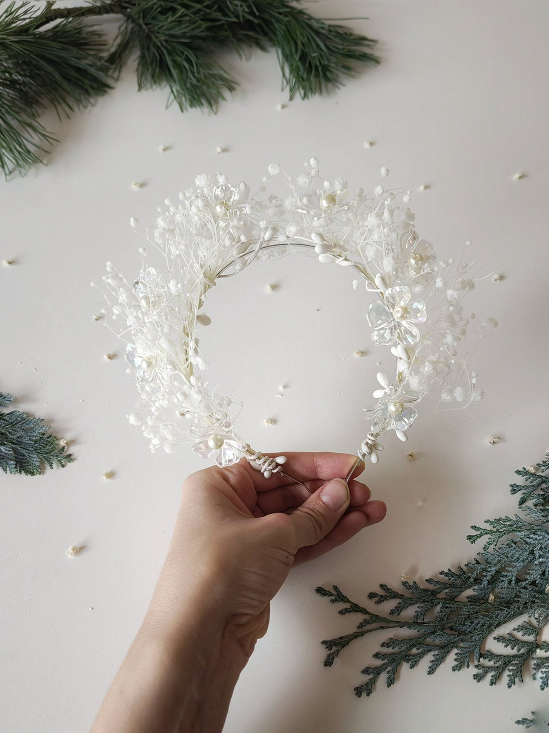 Winter Bridal Crown: Clear Flower Fairy Headband – handmade floral hair accessory by magaela