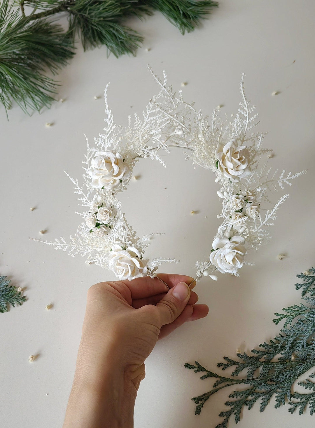 Cream Flower Bridal Crown: Romantic Wedding Headpiece – handmade floral hair accessory by magaela