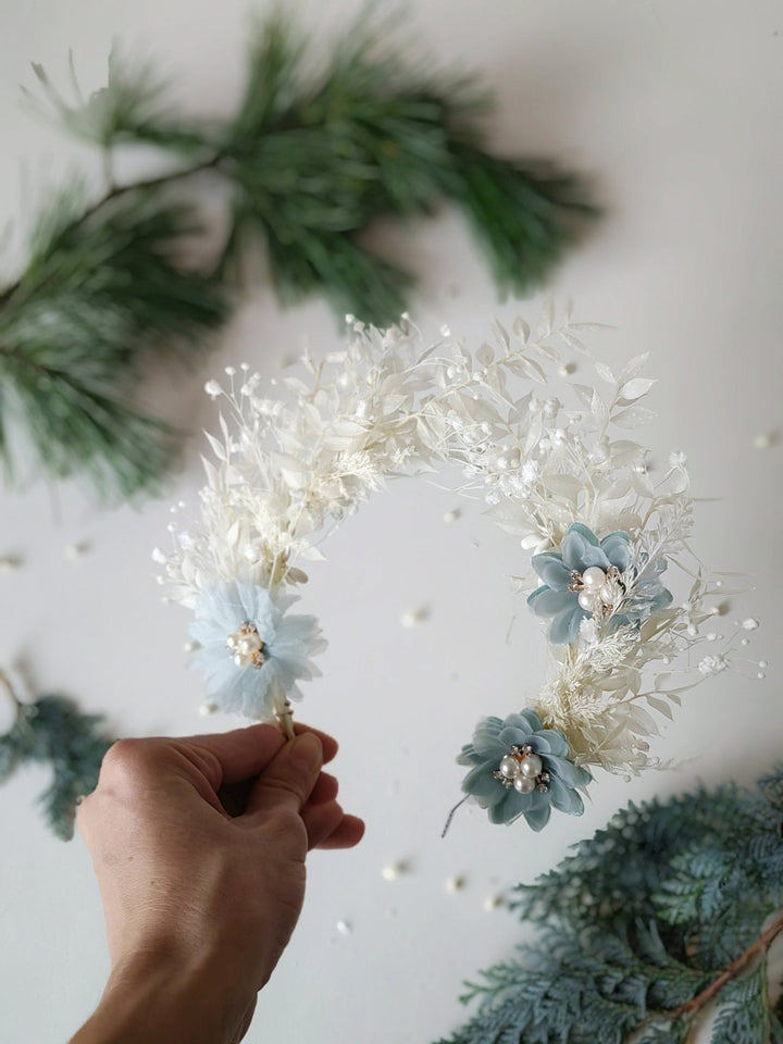 Vintage Bridal Flower Crown: Blue Wedding Headpiece – handmade floral hair accessory by magaela