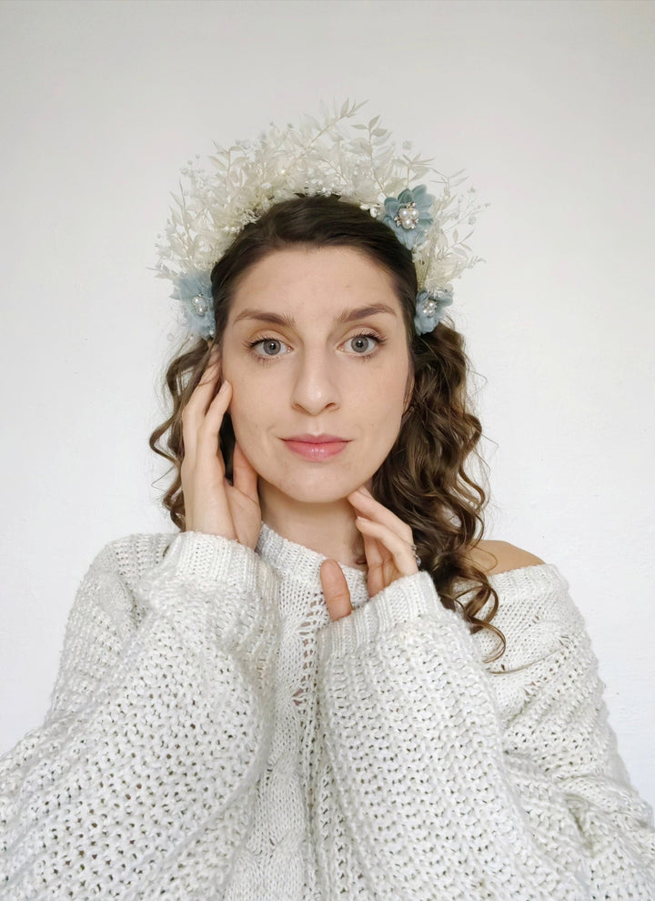 Vintage Bridal Flower Crown: Blue Wedding Headpiece – handmade floral hair accessory by magaela