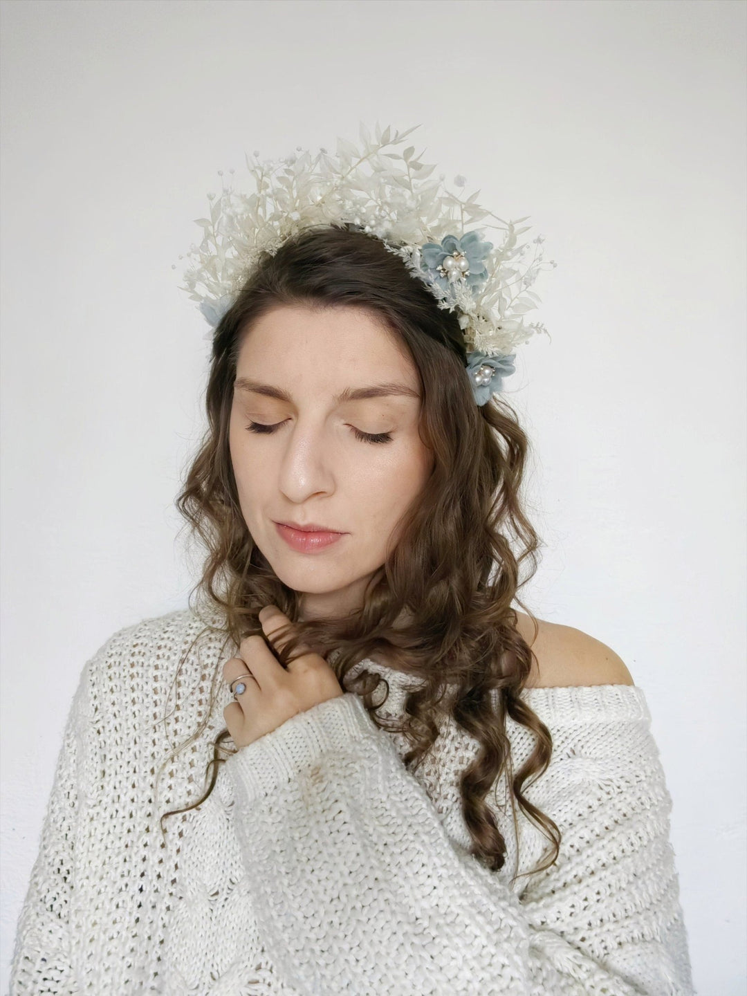 Vintage Bridal Flower Crown: Blue Wedding Headpiece – handmade floral hair accessory by magaela