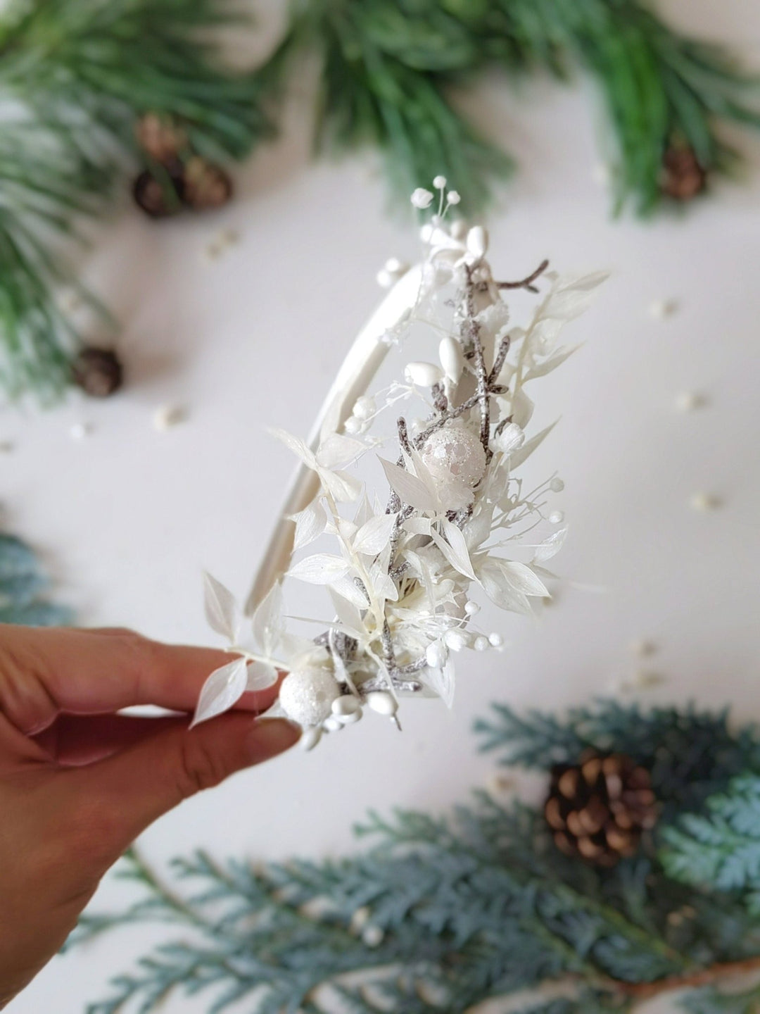 White Flower Winter Headband: Frozen Wedding Hair Accessory – handmade floral hair accessory by magaela