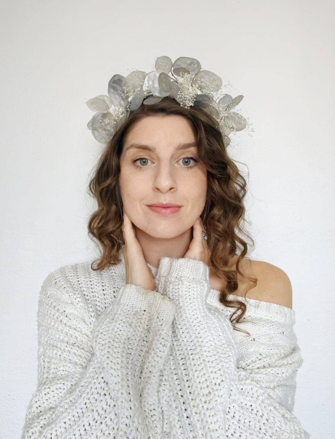 Vintage Lunaria Bridal Crown: Winter Wedding Headpiece – handmade floral hair accessory by magaela