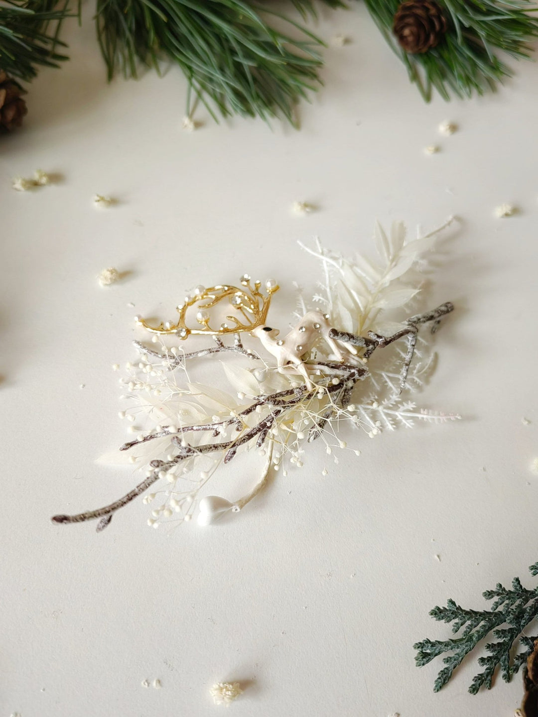 Christmas Doe Brooch: Winter Coat Jewelry, Handmade Design – handmade floral hair accessory by magaela