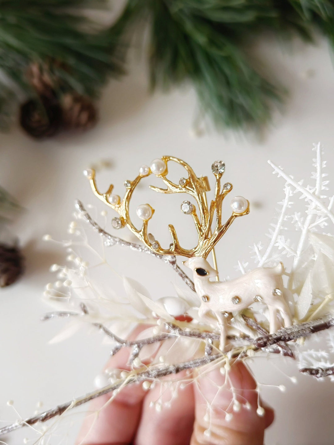 Christmas Doe Brooch: Winter Coat Jewelry, Handmade Design – handmade floral hair accessory by magaela