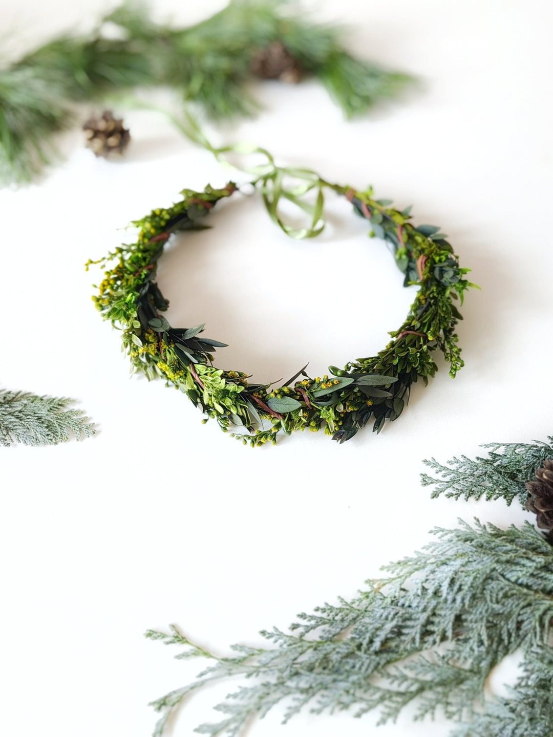 Preserved Greenery Wedding Wreath: Natural Leaf Hair Crown – handmade floral hair accessory by magaela