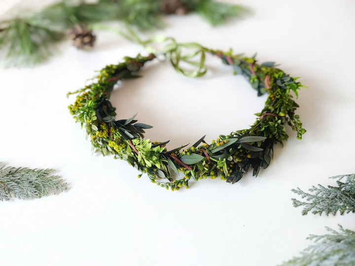 Preserved Greenery Wedding Wreath: Natural Leaf Hair Crown – handmade floral hair accessory by magaela