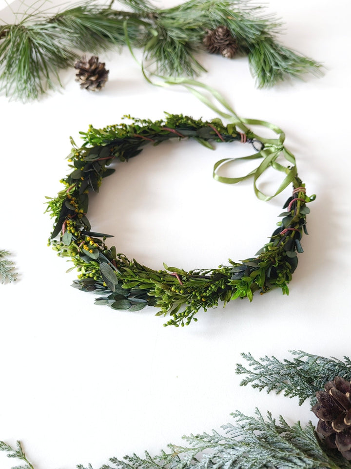 Preserved Greenery Wedding Wreath: Natural Leaf Hair Crown – handmade floral hair accessory by magaela