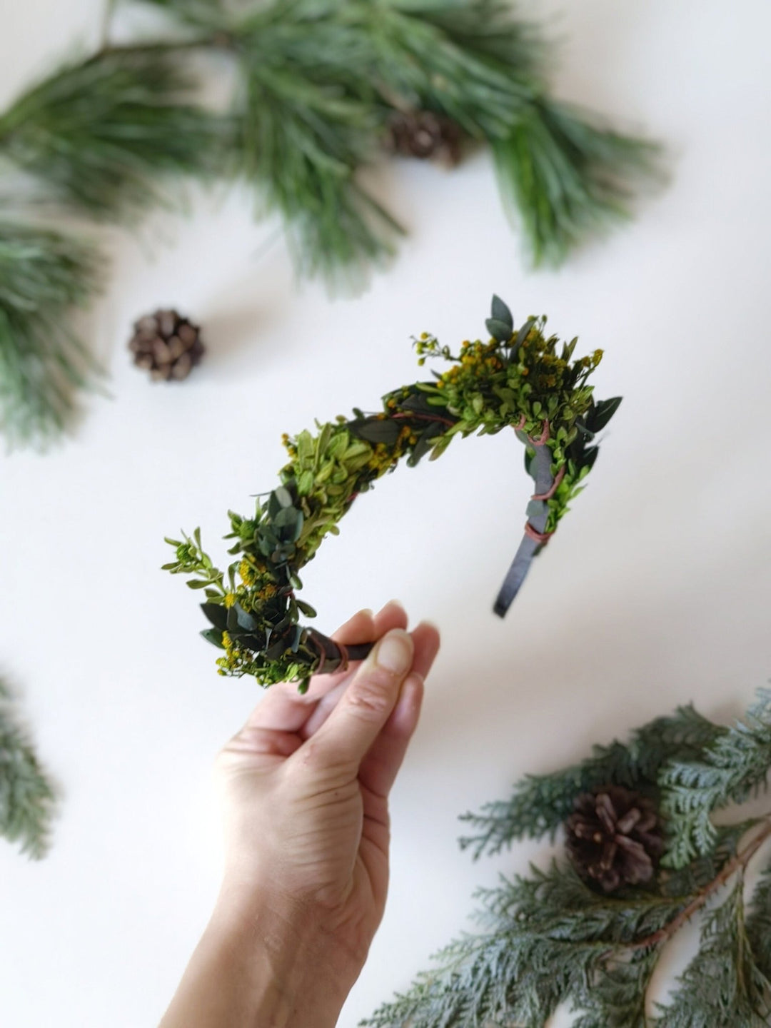 Eucalyptus Flower Crown: Greenery Wedding Headpiece – handmade floral hair accessory by magaela