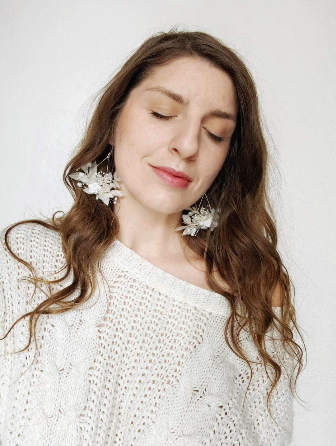 Off White Flower Bridal Earrings: Silver Hook Wedding Jewelry – handmade floral hair accessory by magaela