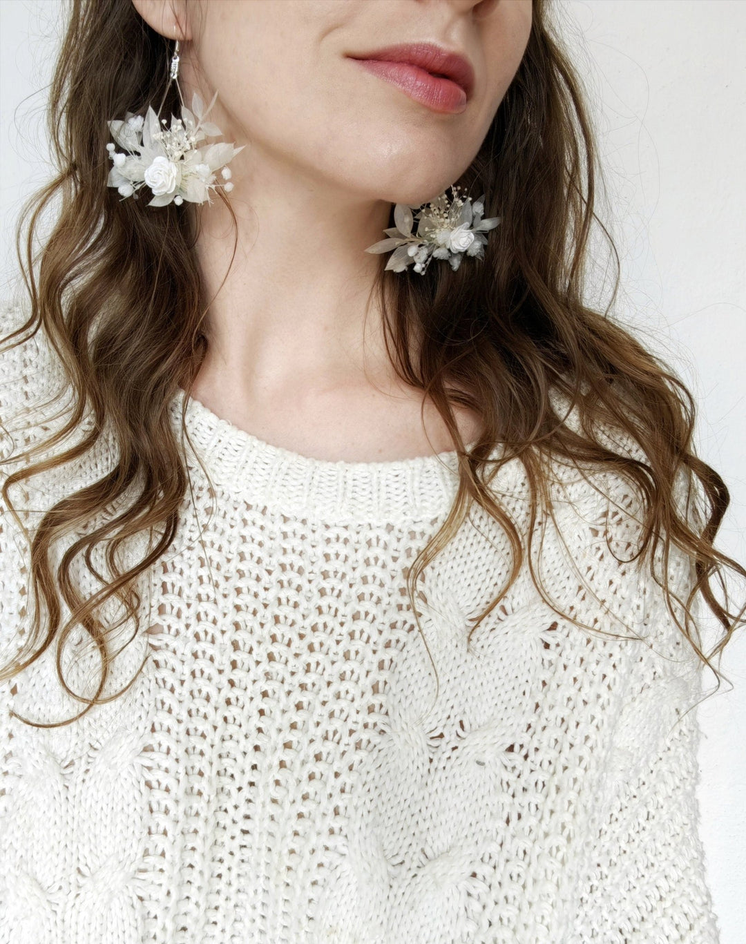 Off White Flower Bridal Earrings: Silver Hook Wedding Jewelry – handmade floral hair accessory by magaela