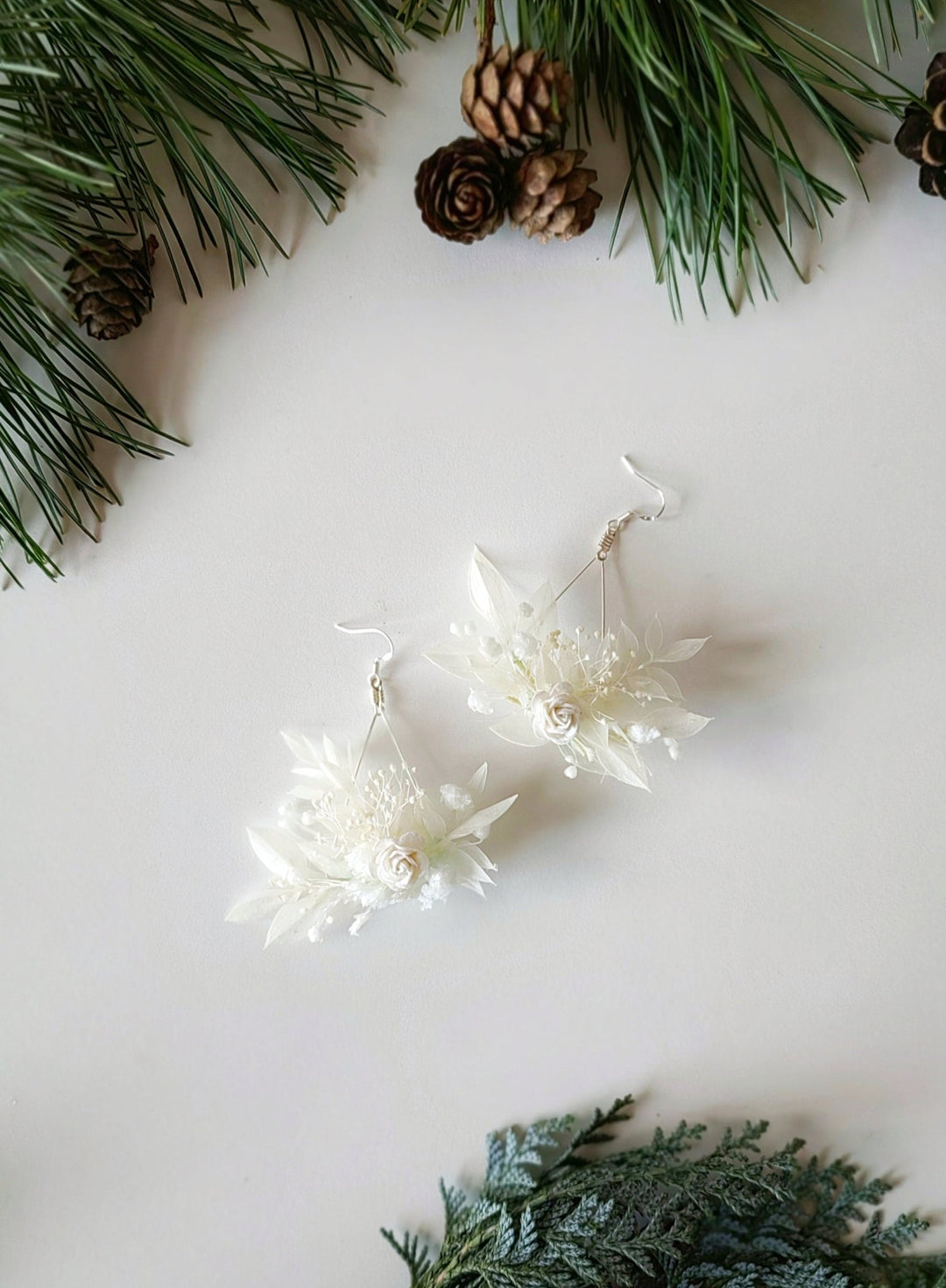 Off White Flower Bridal Earrings: Silver Hook Wedding Jewelry – handmade floral hair accessory by magaela