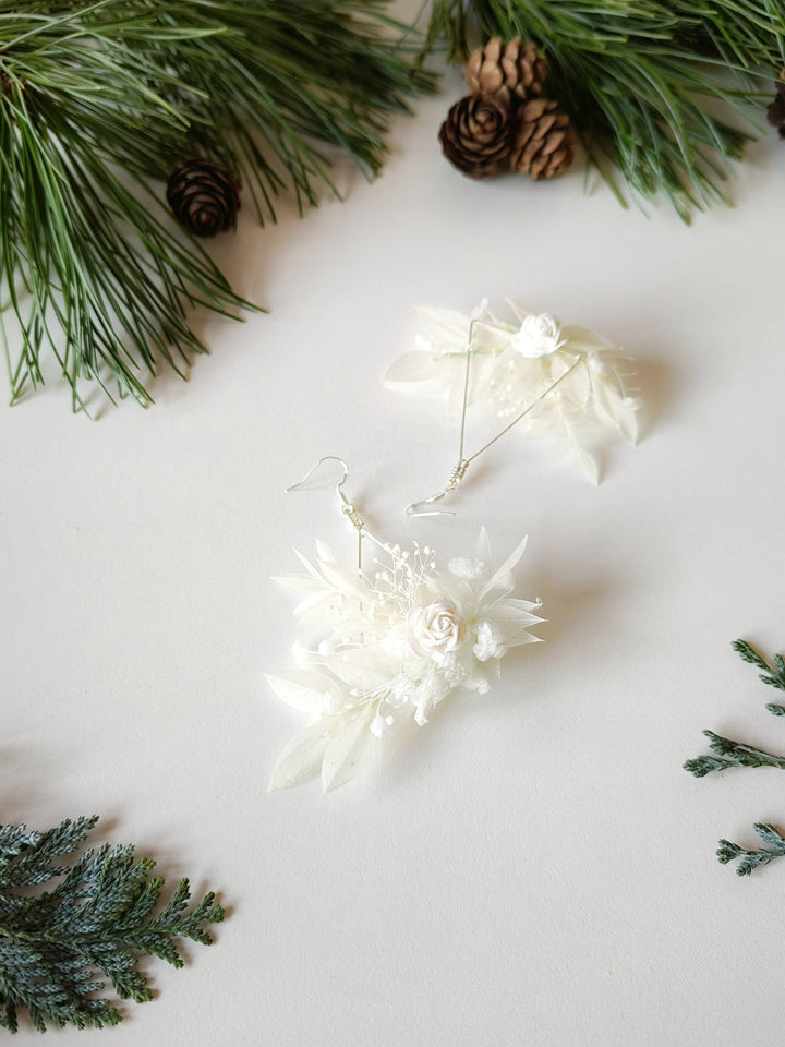 Off White Flower Bridal Earrings: Silver Hook Wedding Jewelry – handmade floral hair accessory by magaela