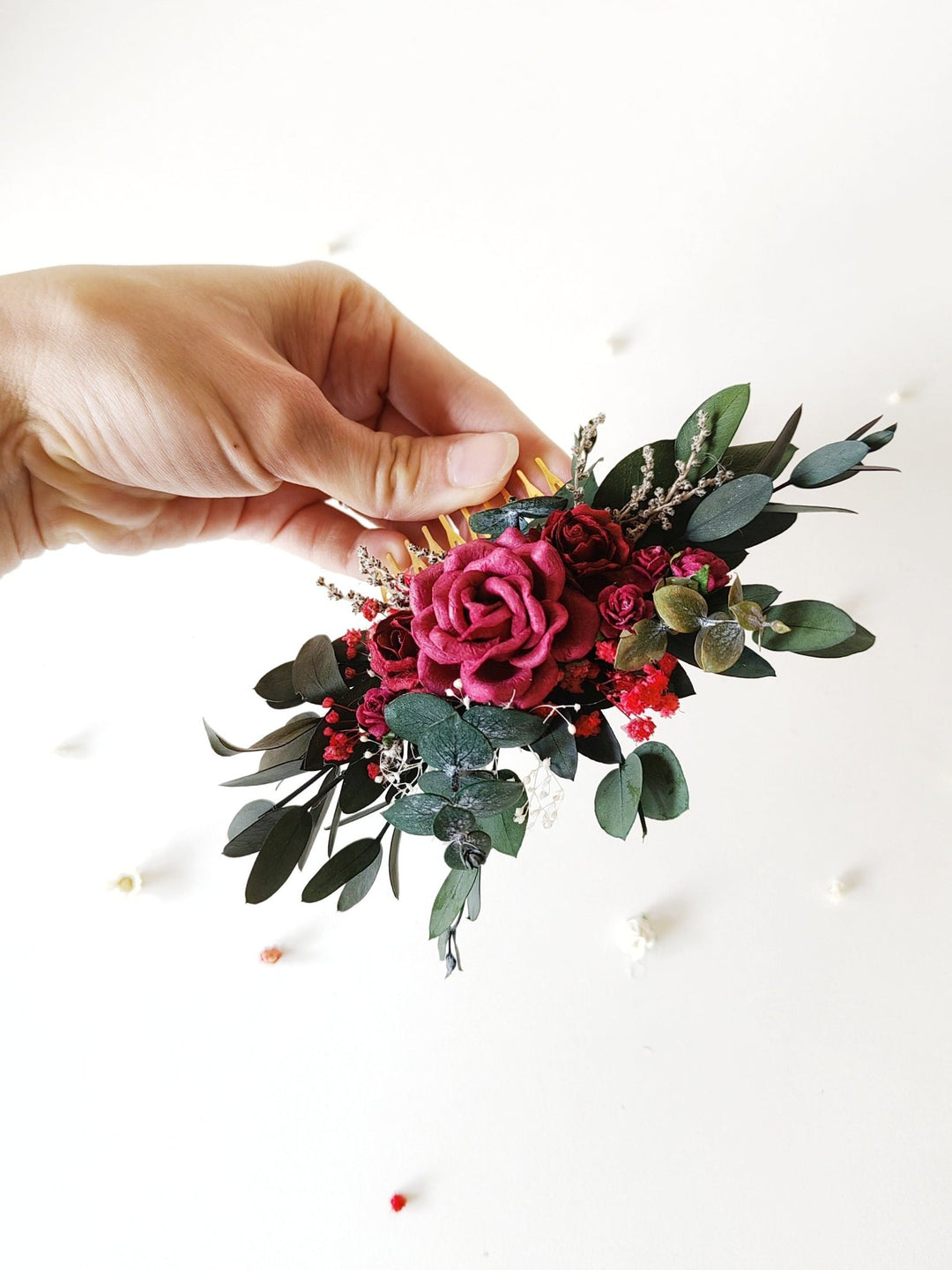 Burgundy Flower Hair Comb: Autumn Wedding Bridal Headpiece – handmade floral hair accessory by magaela