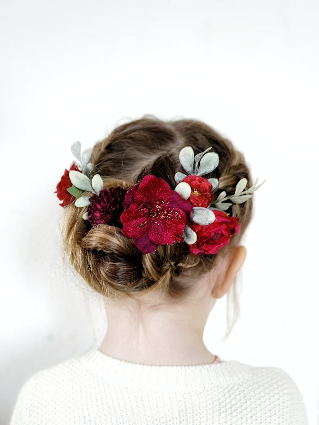 Burgundy Flower Hairpins: Christmas Wedding Hair Accessories – handmade floral hair accessory by magaela