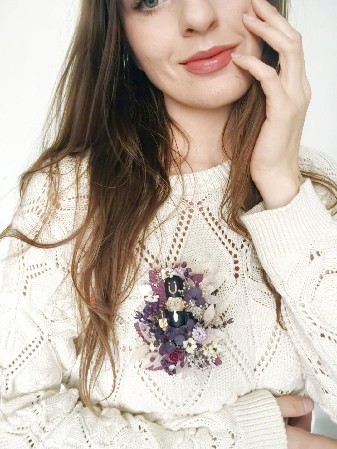 Purple Nutcracker Brooch – Vintage Christmas Floral Pin Winter Jewelry Gift for Her – handmade floral hair accessory by magaela