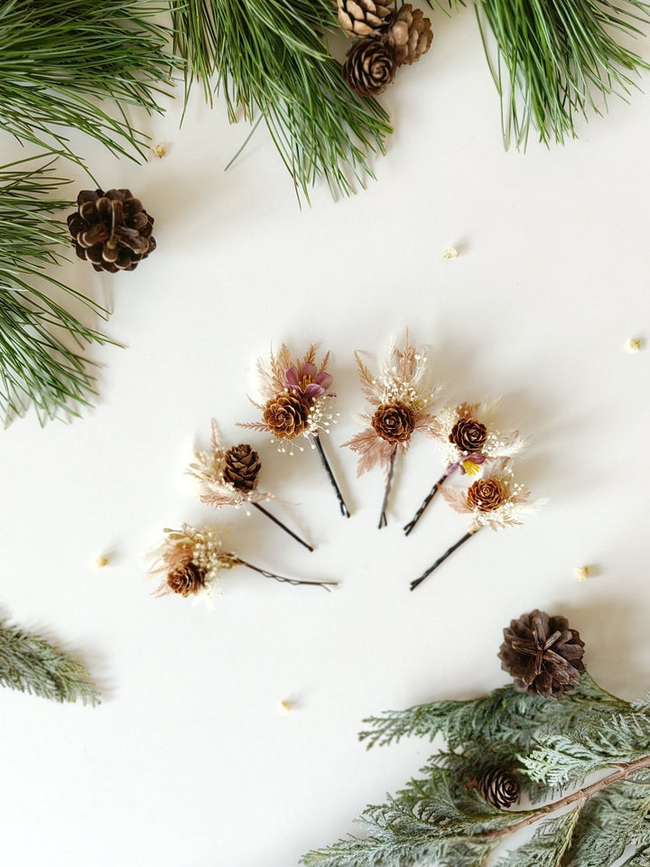 Winter Wedding Hairpins: Pine Cone Flower Hair Accessories – handmade floral hair accessory by magaela