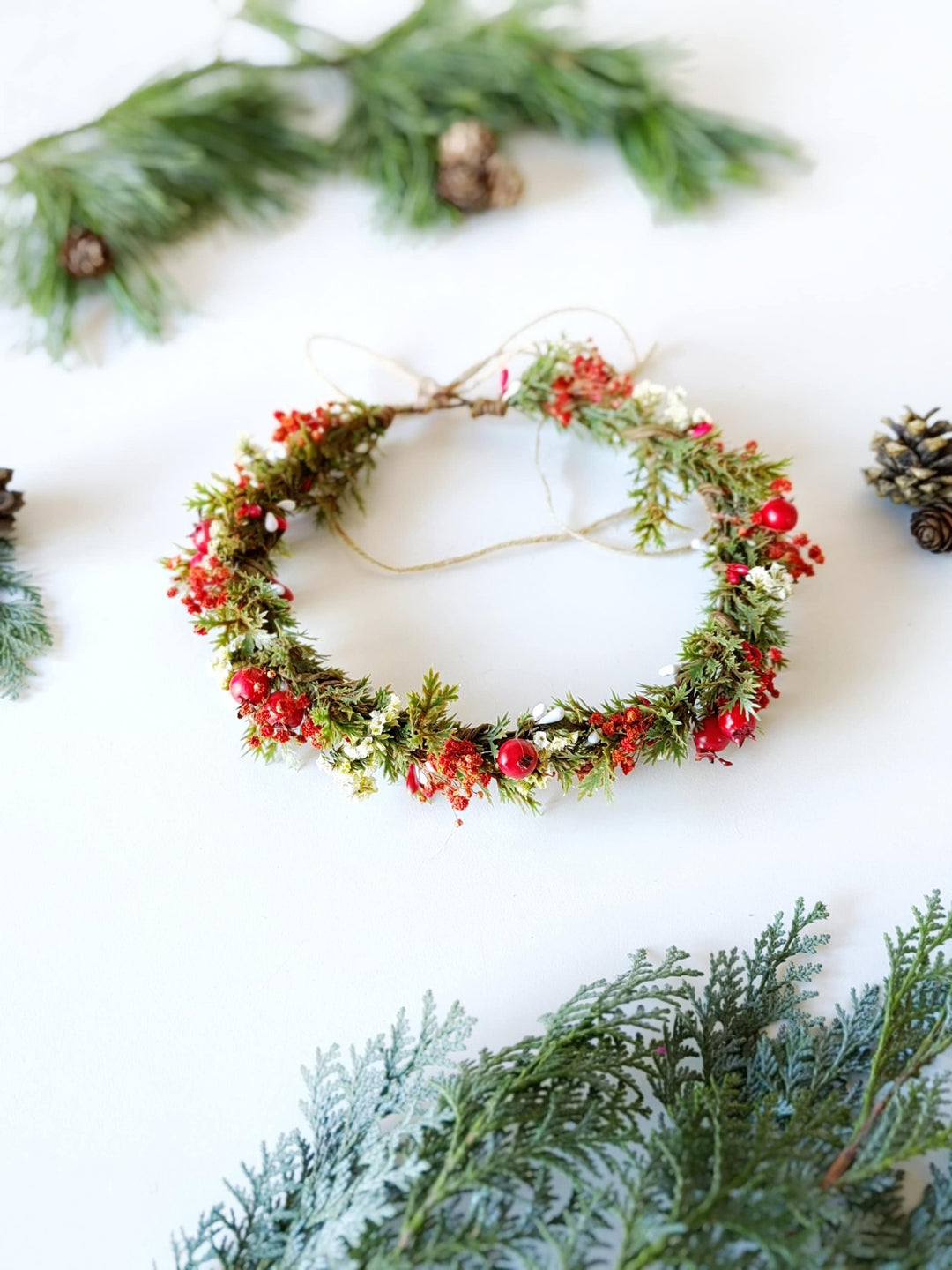 Red Flower Hair Crown: Winter Wedding Floral Wreath – handmade floral hair accessory by magaela