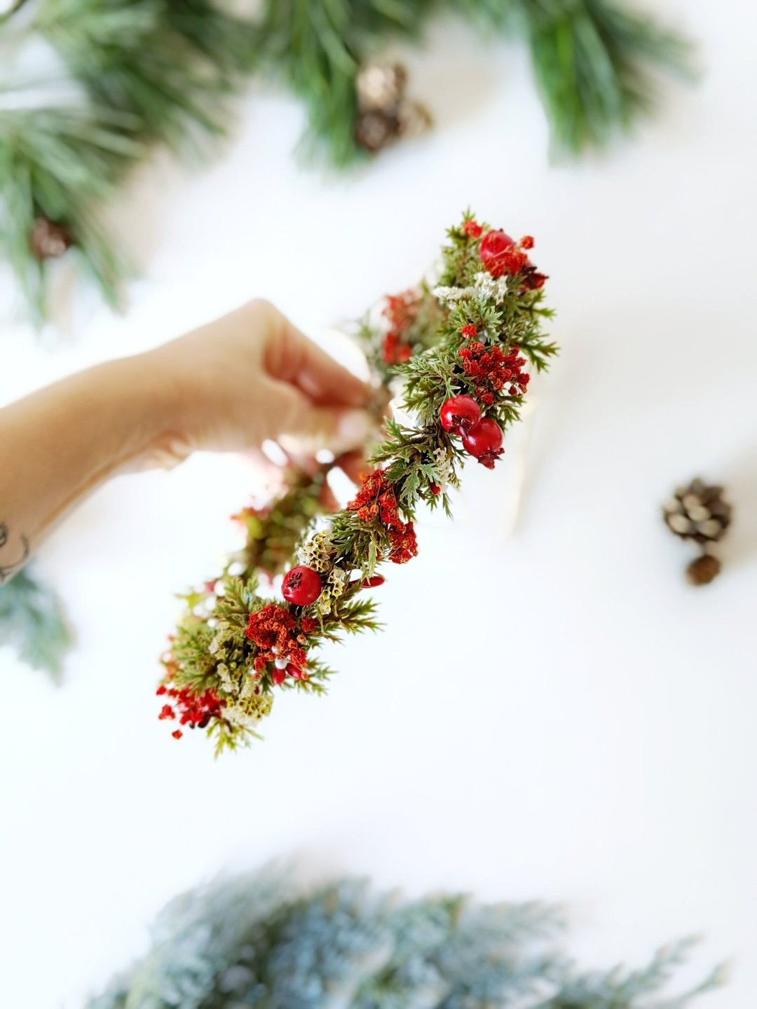 Red Flower Hair Crown: Winter Wedding Floral Wreath – handmade floral hair accessory by magaela