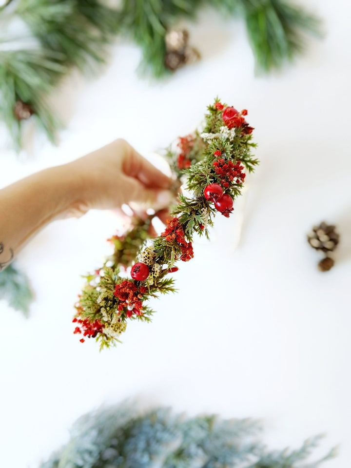 Red Flower Hair Crown: Winter Wedding Floral Wreath – handmade floral hair accessory by magaela