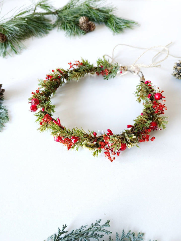 Red Flower Hair Crown: Winter Wedding Floral Wreath – handmade floral hair accessory by magaela
