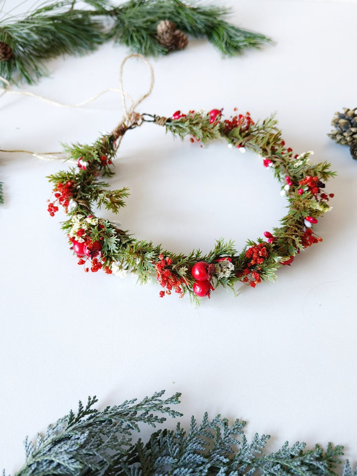 Red Flower Hair Crown: Winter Wedding Floral Wreath – handmade floral hair accessory by magaela