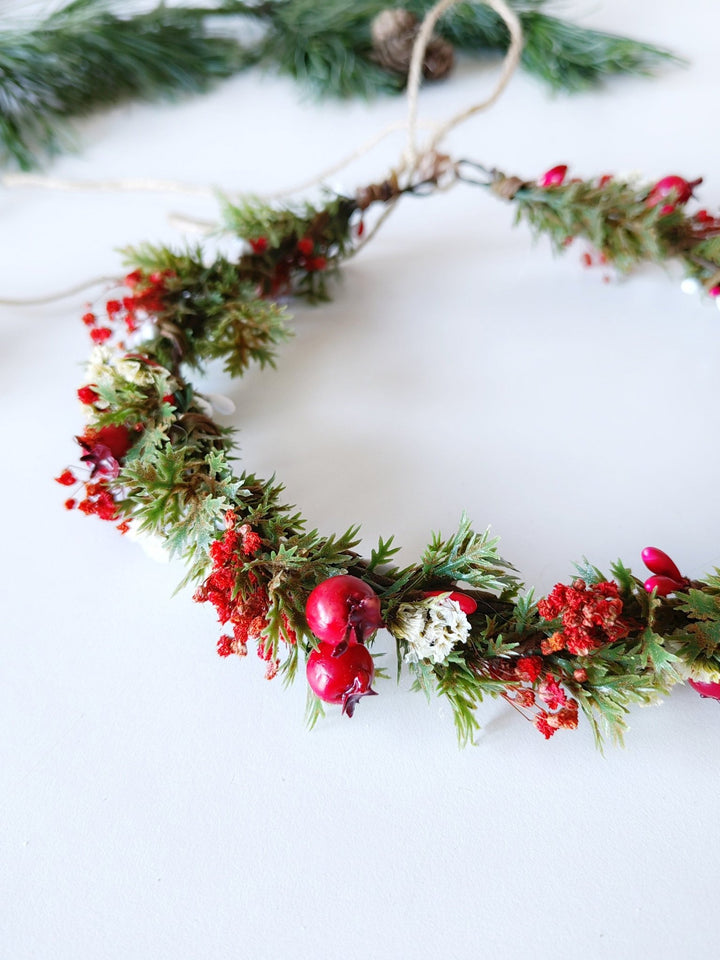 Red Flower Hair Crown: Winter Wedding Floral Wreath – handmade floral hair accessory by magaela