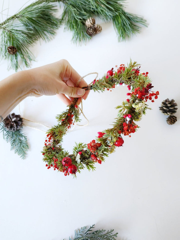 Red Flower Hair Crown: Winter Wedding Floral Wreath – handmade floral hair accessory by magaela