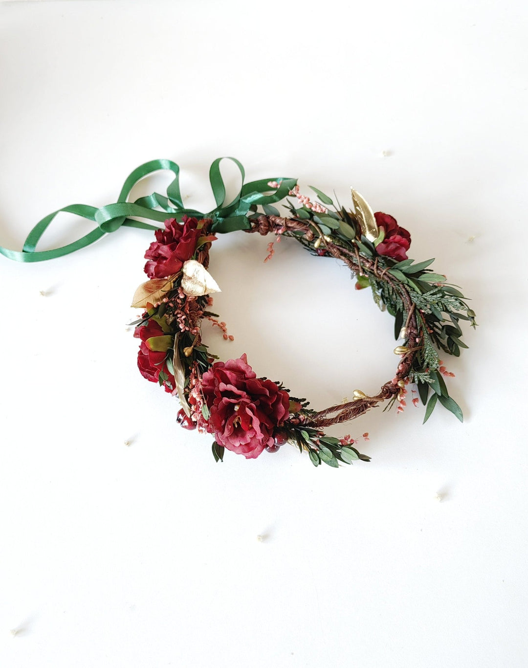 Autumn Flower Hair Wreath: Burgundy Boho Wedding Headpiece – handmade floral hair accessory by magaela