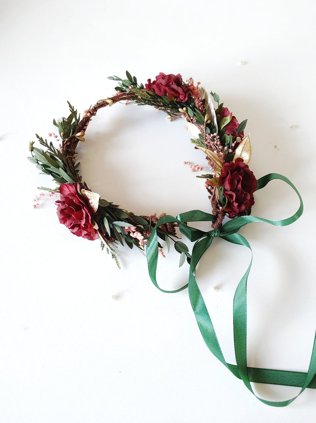 Autumn Flower Hair Wreath: Burgundy Boho Wedding Headpiece – handmade floral hair accessory by magaela