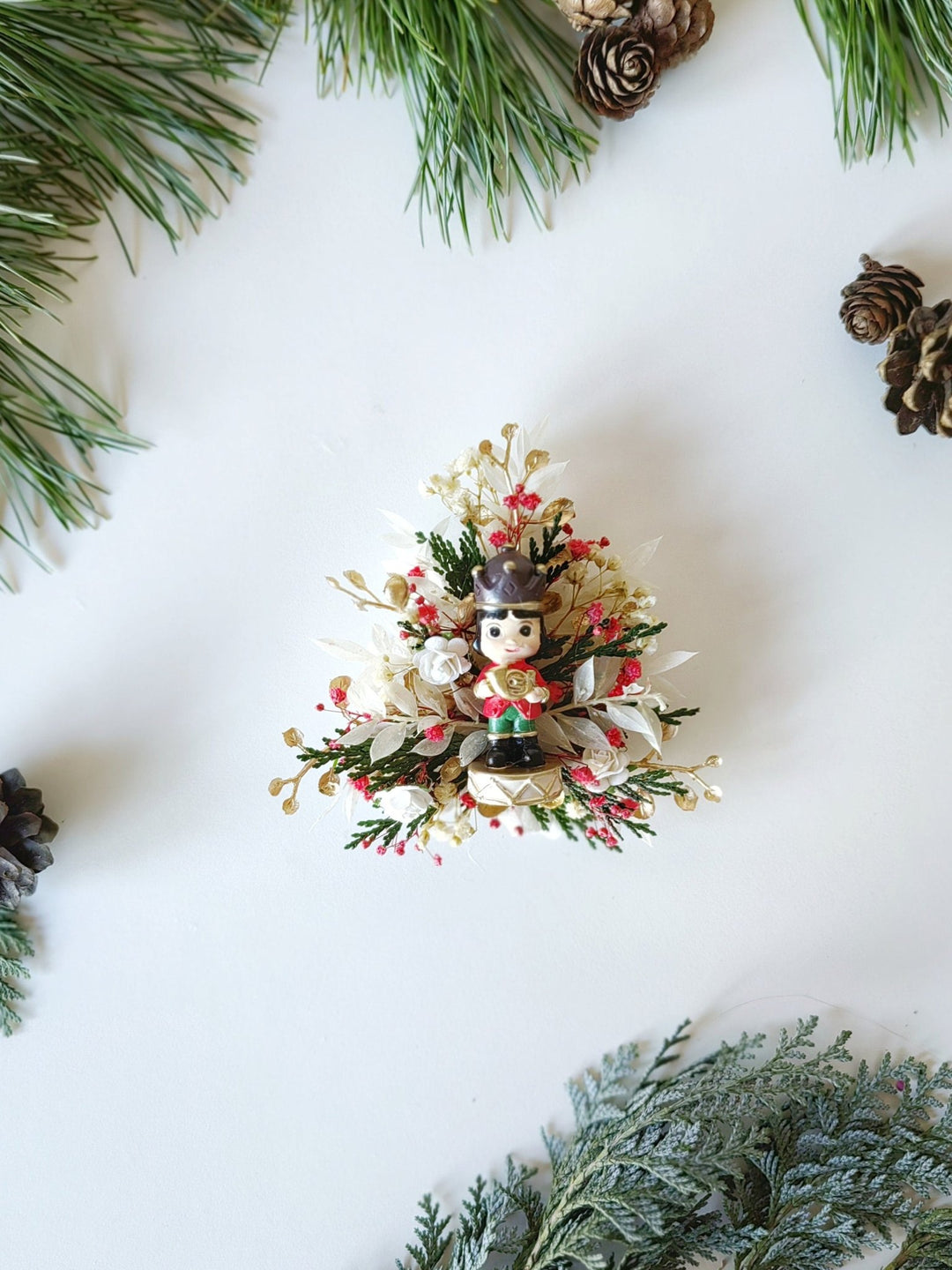 Nutcracker Christmas Brooch – Red Green Holiday Flower Pin | Large Christmas Gift for Her | Handmade Winter Jewelry for Coat or Sweater – handmade floral hair accessory by magaela