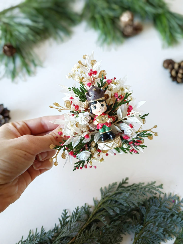 Nutcracker Christmas Brooch – Red Green Holiday Flower Pin | Large Christmas Gift for Her | Handmade Winter Jewelry for Coat or Sweater – handmade floral hair accessory by magaela