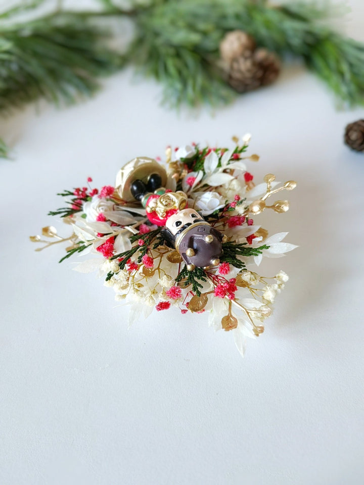 Nutcracker Christmas Brooch – Red Green Holiday Flower Pin | Large Christmas Gift for Her | Handmade Winter Jewelry for Coat or Sweater – handmade floral hair accessory by magaela