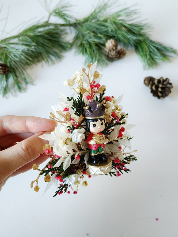 Nutcracker Christmas Brooch – Red Green Holiday Flower Pin | Large Christmas Gift for Her | Handmade Winter Jewelry for Coat or Sweater – handmade floral hair accessory by magaela