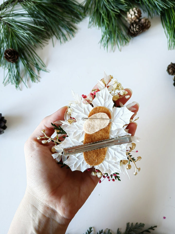 Nutcracker Christmas Brooch – Red Green Holiday Flower Pin | Large Christmas Gift for Her | Handmade Winter Jewelry for Coat or Sweater – handmade floral hair accessory by magaela