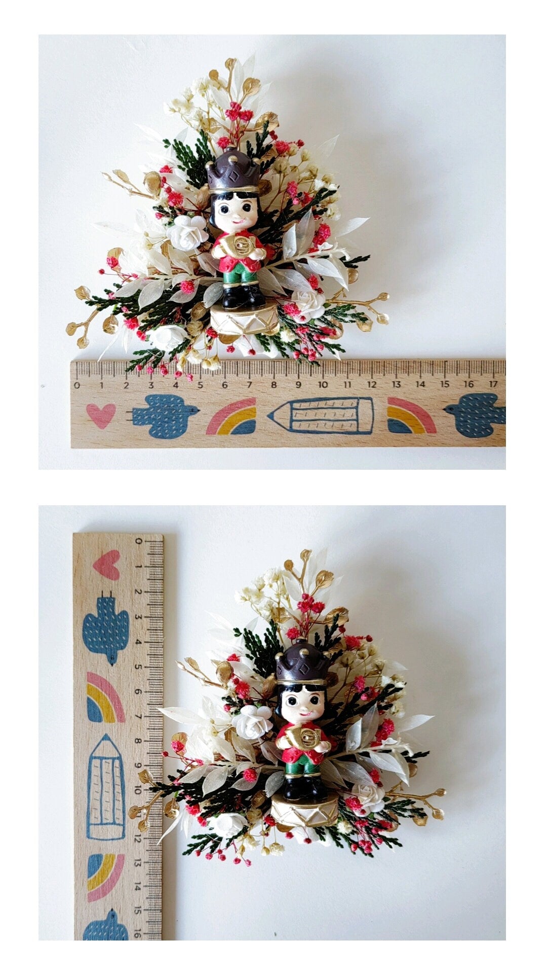 Nutcracker Christmas Brooch – Red Green Holiday Flower Pin | Large Christmas Gift for Her | Handmade Winter Jewelry for Coat or Sweater – handmade floral hair accessory by magaela