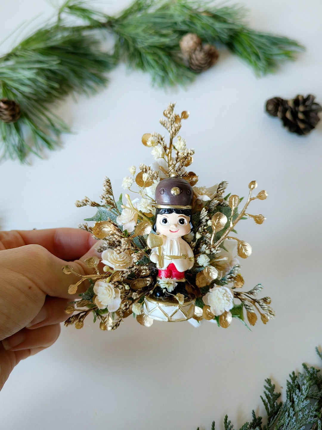 Nutcracker Christmas Brooch: Unique Holiday Jewelry Gift – handmade floral hair accessory by magaela