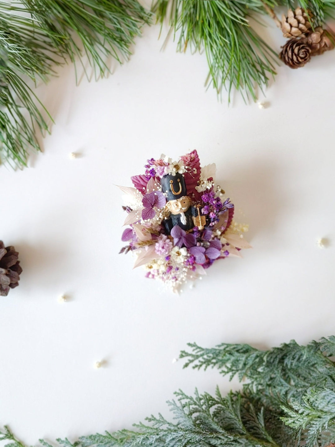 Purple Nutcracker Brooch – Vintage Christmas Floral Pin Winter Jewelry Gift for Her – handmade floral hair accessory by magaela