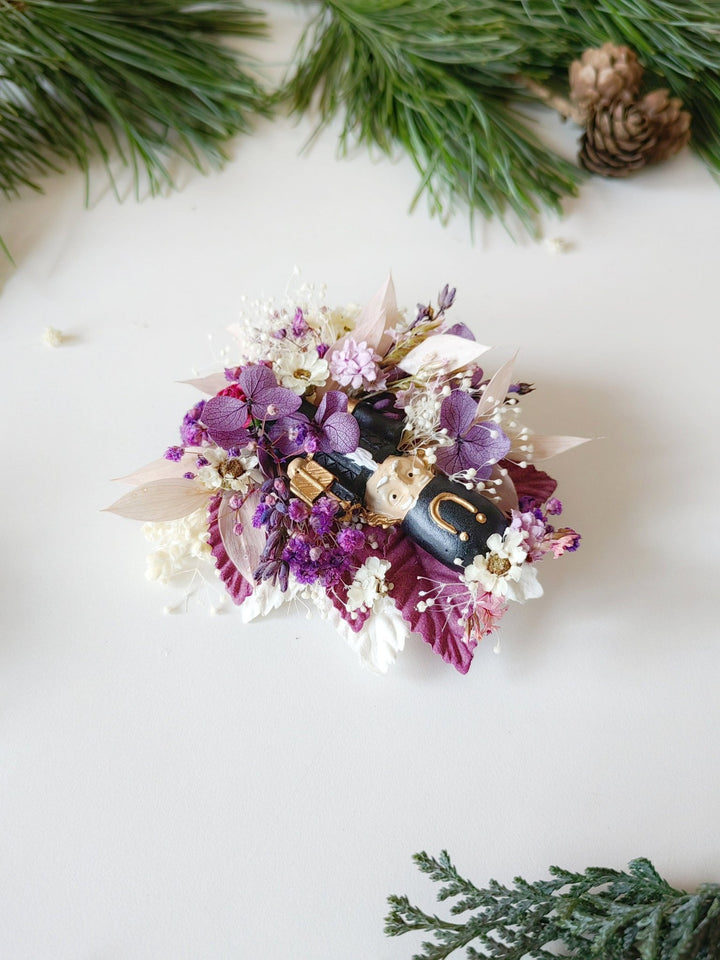Purple Nutcracker Brooch – Vintage Christmas Floral Pin Winter Jewelry Gift for Her – handmade floral hair accessory by magaela