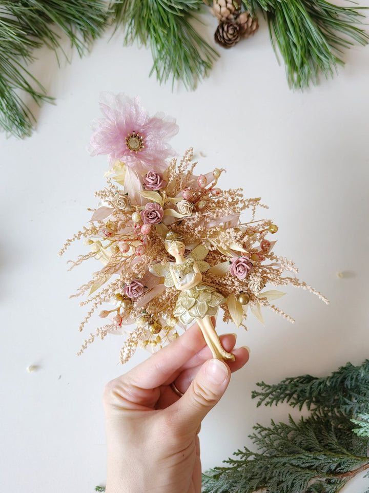 Rose Gold Christmas Tree Decoration: Fairycore Ornament – handmade floral hair accessory by magaela
