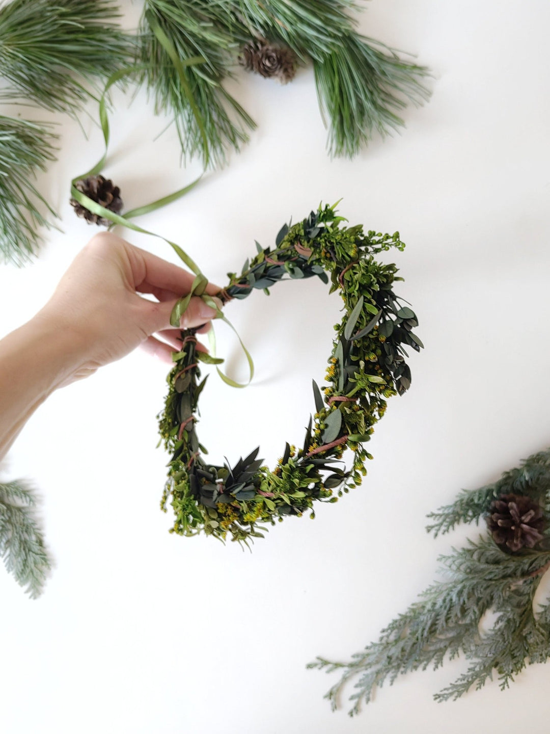 Preserved Greenery Wedding Wreath: Natural Leaf Hair Crown – handmade floral hair accessory by magaela