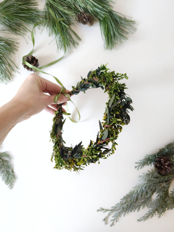 Preserved Greenery Wedding Wreath: Natural Leaf Hair Crown – handmade floral hair accessory by magaela