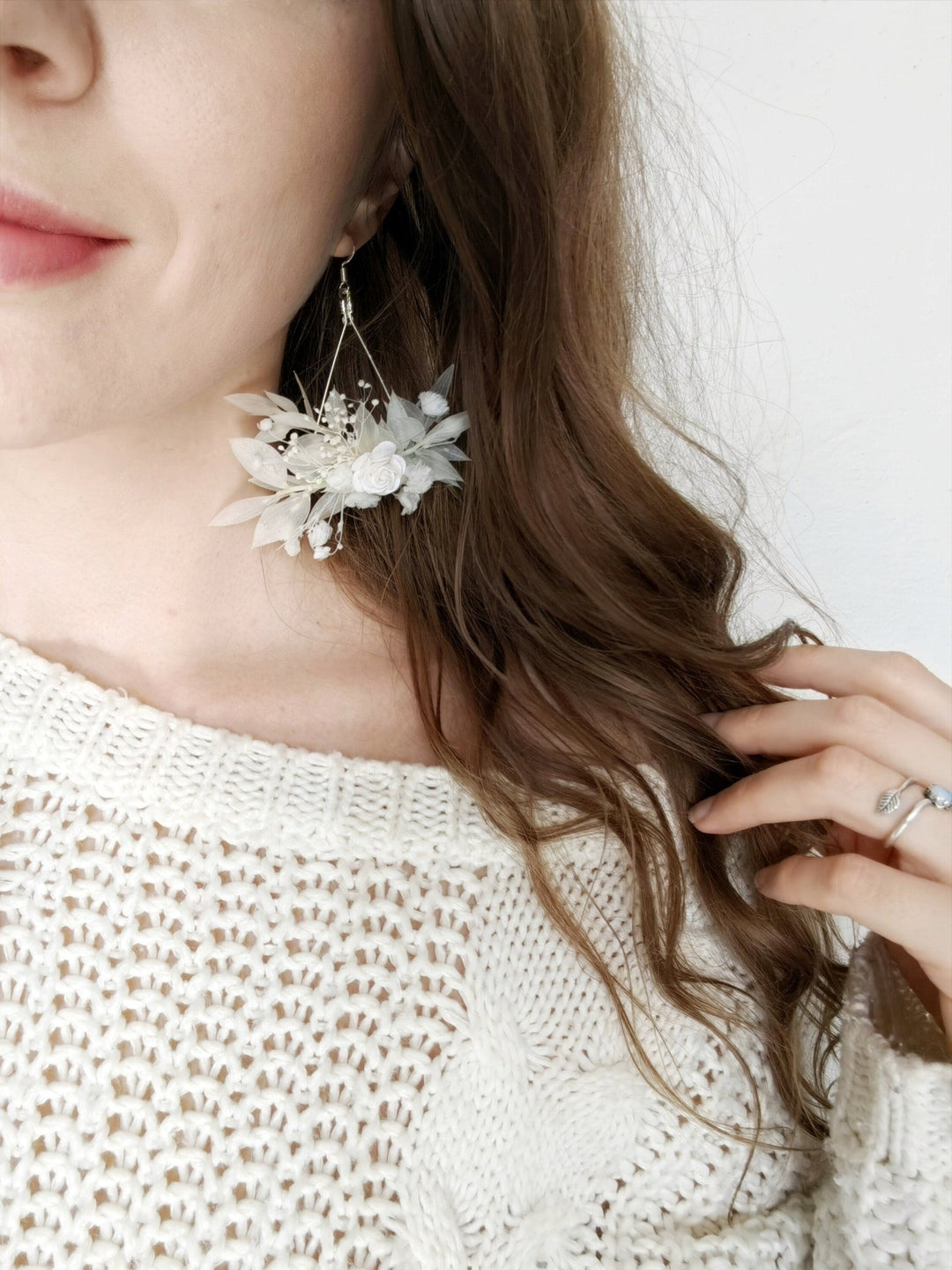 Off White Flower Bridal Earrings: Silver Hook Wedding Jewelry – handmade floral hair accessory by magaela