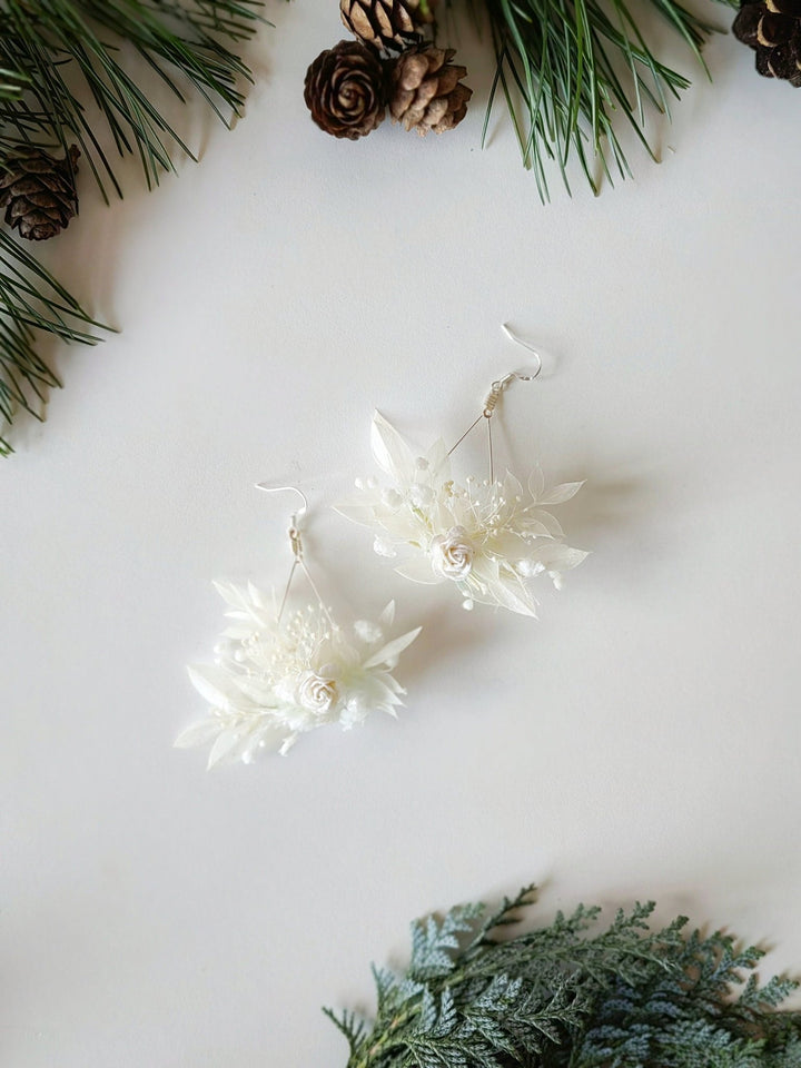 Off White Flower Bridal Earrings: Silver Hook Wedding Jewelry – handmade floral hair accessory by magaela