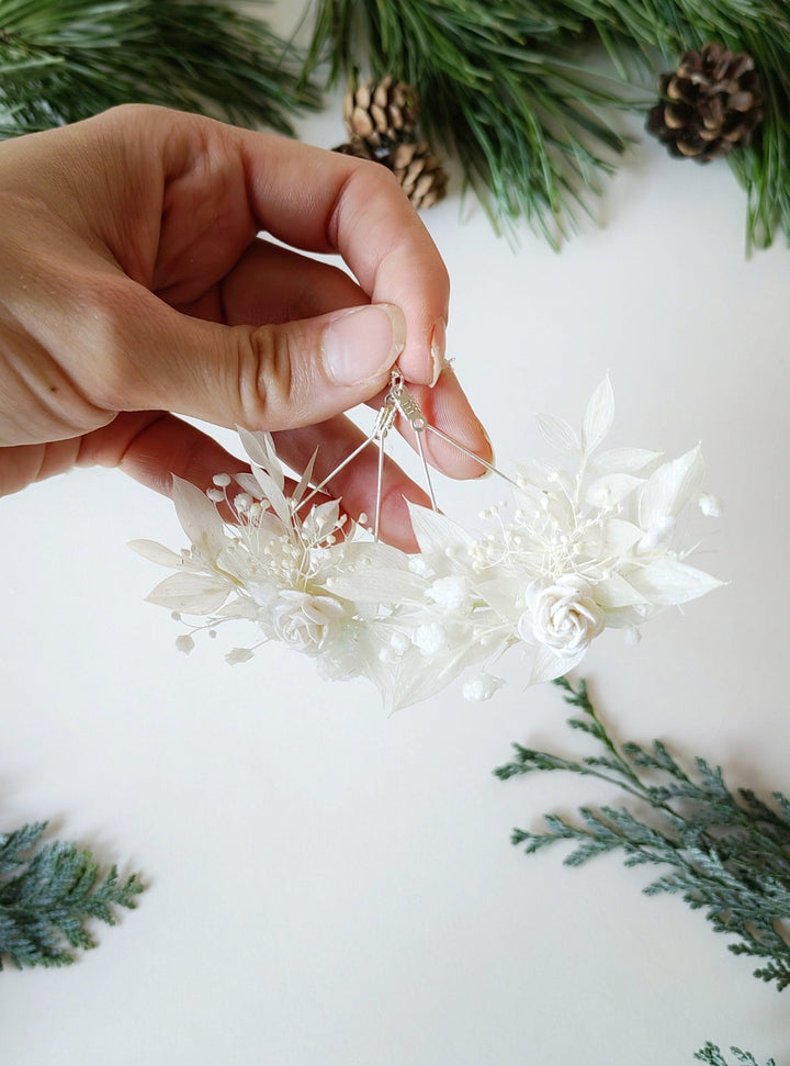 Off White Flower Bridal Earrings: Silver Hook Wedding Jewelry – handmade floral hair accessory by magaela