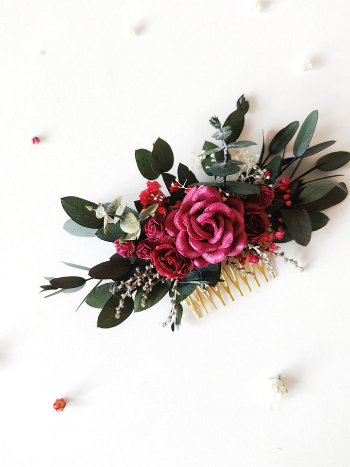 Burgundy Flower Hair Comb: Autumn Wedding Bridal Headpiece – handmade floral hair accessory by magaela