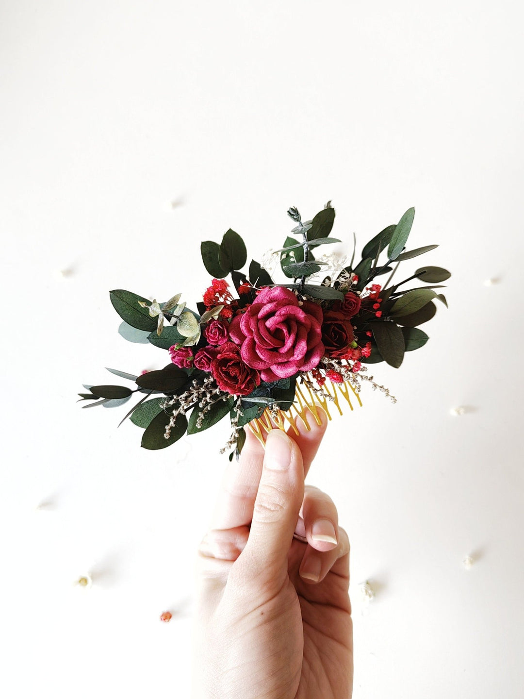 Burgundy Flower Hair Comb: Autumn Wedding Bridal Headpiece – handmade floral hair accessory by magaela