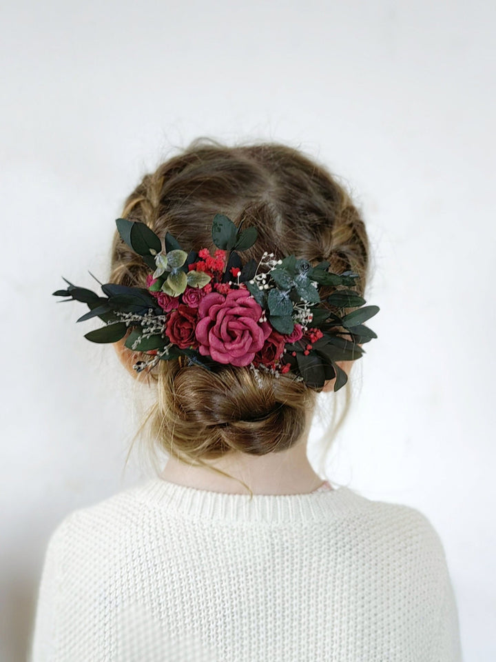 Burgundy Flower Hair Comb: Autumn Wedding Bridal Headpiece – handmade floral hair accessory by magaela