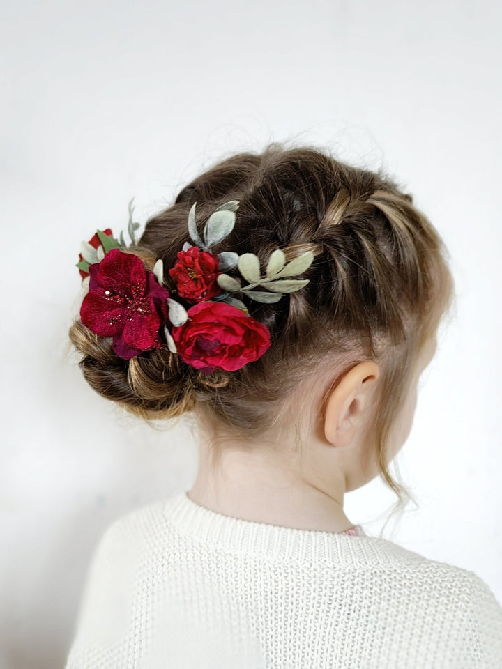 Burgundy Flower Hairpins: Christmas Wedding Hair Accessories – handmade floral hair accessory by magaela