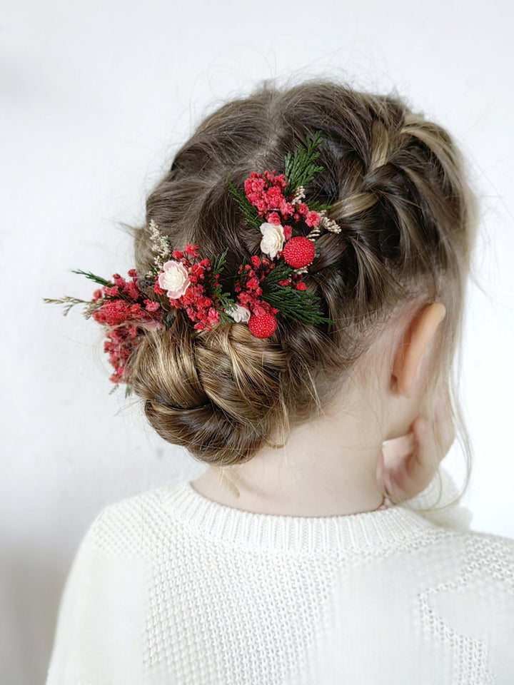 Red Berry Christmas Hairpins: Woodland Wedding Accessories – handmade floral hair accessory by magaela